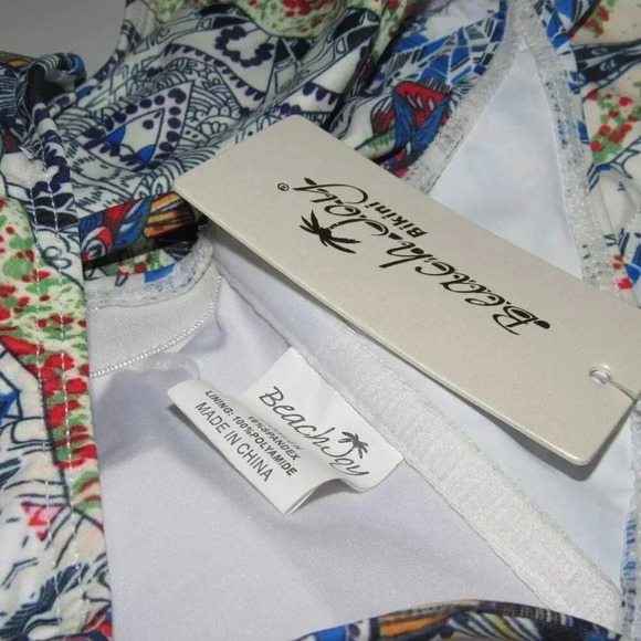 NWT BEACH JOY BIKINI Halter Colorful Print One-Piece Swimsuit Size Large - Picture 5 of 6